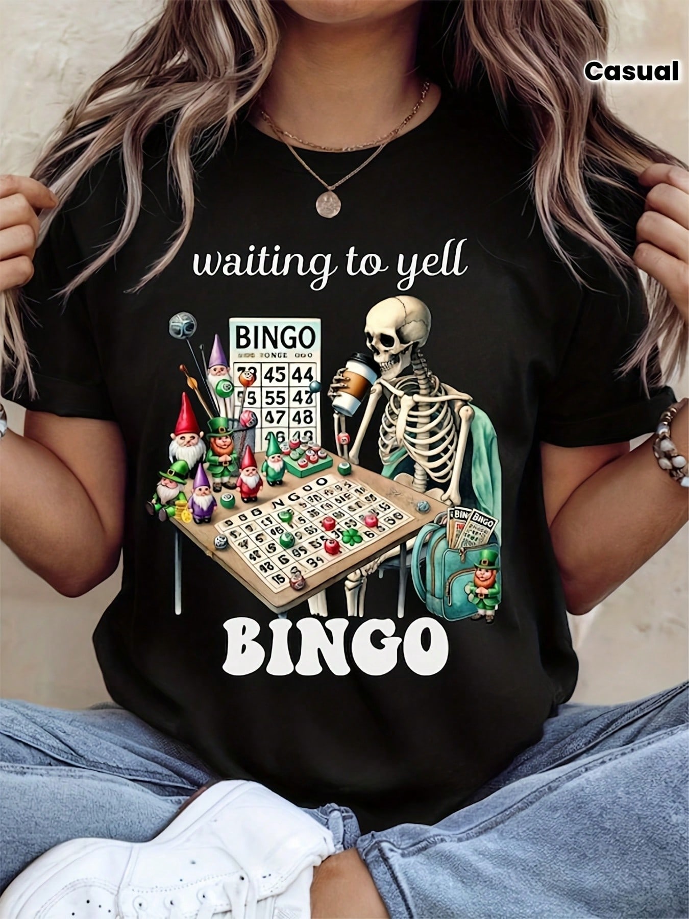 Party Games Bingo - 캐주얼한 크루넥 반소매 티셔츠로, 빙고 공과